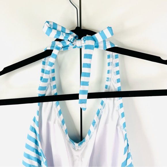 Barbie Blue White Striped Logo Halter Top One Piece Swimsuit NWT - Picture 9 of 12